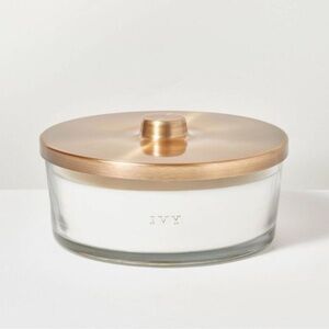 Hearth & Hand 5-Wick Clear Glass Ivy Brass Gold Knob-Lid Jar Candle 28oz NEW!